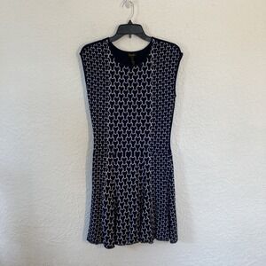 LAUNDRY by SHELLI SEGAL Navy Knit Dress - Size Medium - Flare Skirt Sleeveless
